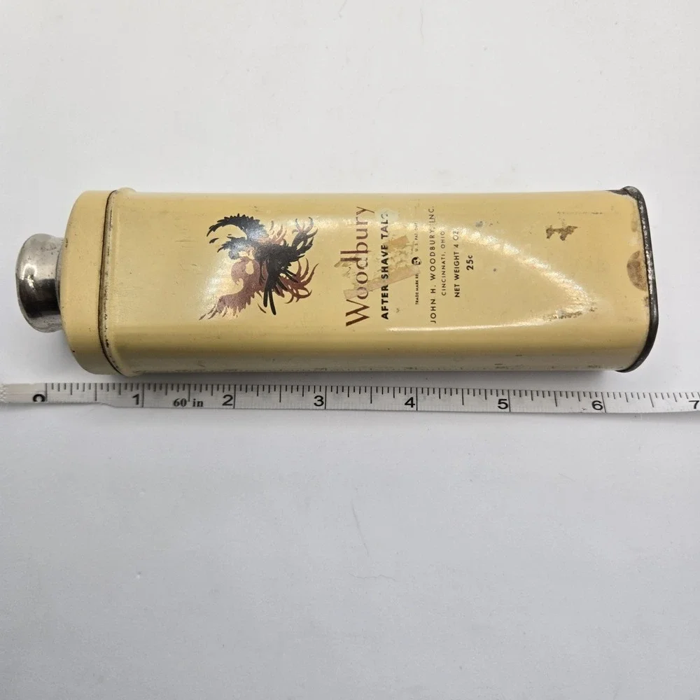 Vintage Woodbury After Shave Talc Tin 4 Oz Rooster 25c Advertising Can